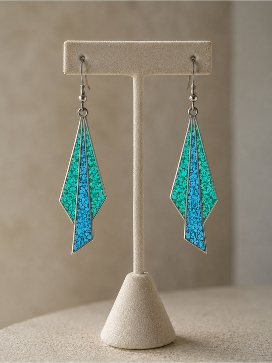 Jewelry - Vintage Alpaca Mexico Turquoise Inlay Dangle Earrings | Southwestern Boho
